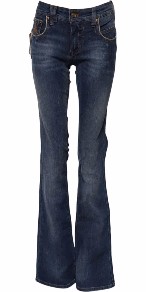 John Galliano Blue Cotton Mid Waist Wide Leg Denim Jeans