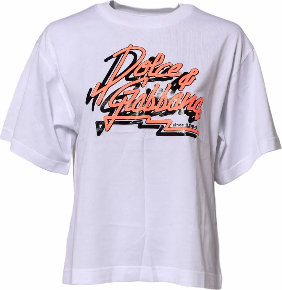 Dolce & Gabbana White Cotton Graphic Print Crew Neck T-shirt