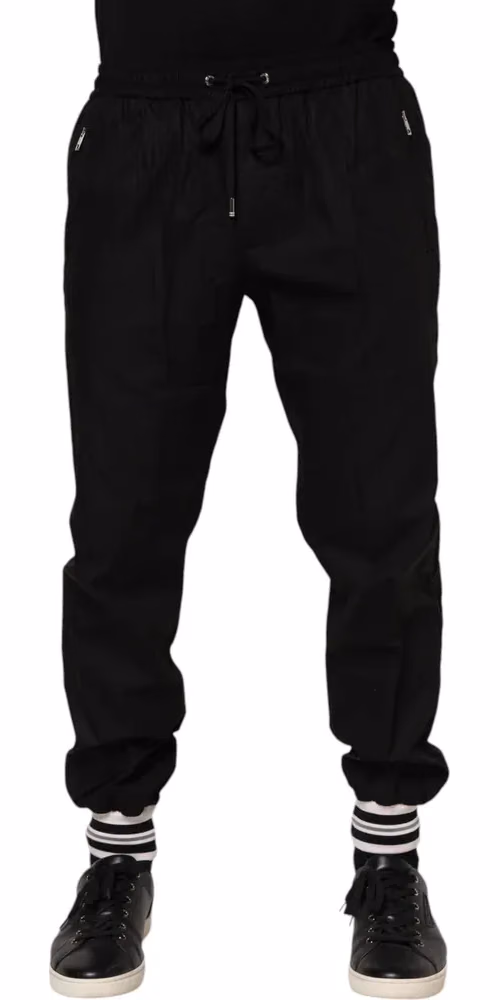Dolce & Gabbana Black Cotton Logo Tape Men Jogger Pants
