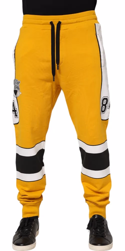 Dolce & Gabbana Yellow Print Cotton Drawstring Jogger Pants