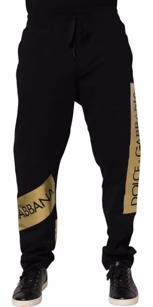 Dolce & Gabbana Black Cotton Logo Tape Men Jogger Pants