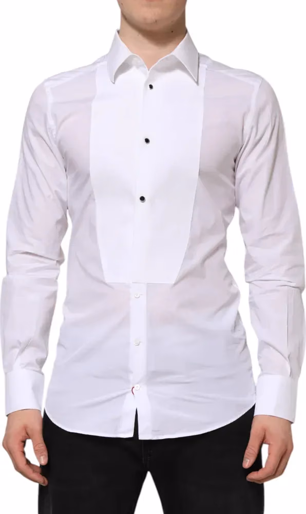 Dolce & Gabbana White Cotton GOLD Bib Poplin Formal Shirt