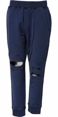 Blue Cotton Mid Waisted Jogger Pants