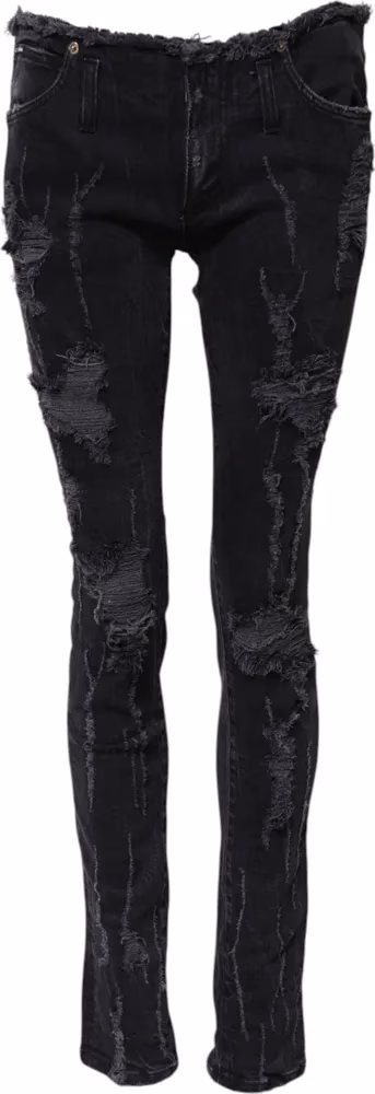 Dolce & Gabbana Black Cotton Tattered Skinny Denim Jeans