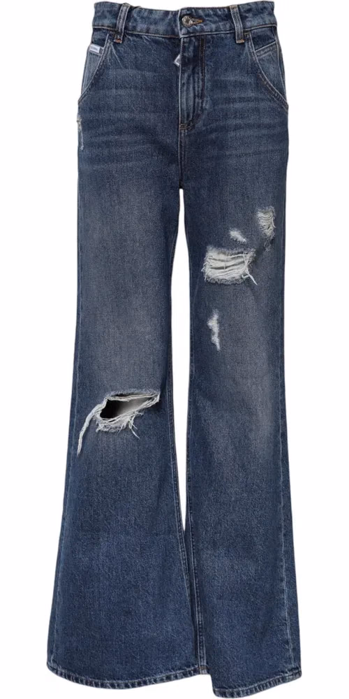 Dolce & Gabbana Blue Cotton Wide Leg Tattered Denim Jeans