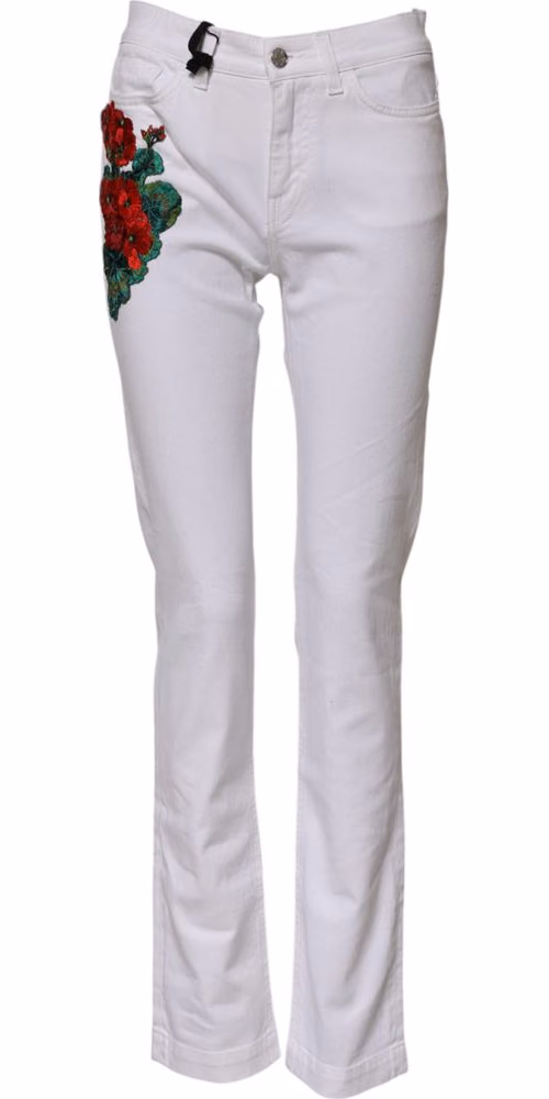 Dolce & Gabbana White Floral Embroidery GIRLY Denim Jeans