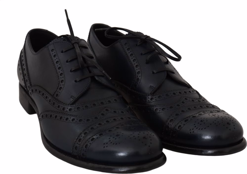 Dolce & Gabbana Dark Blue Leather Wingtip Oxford Dress Shoes