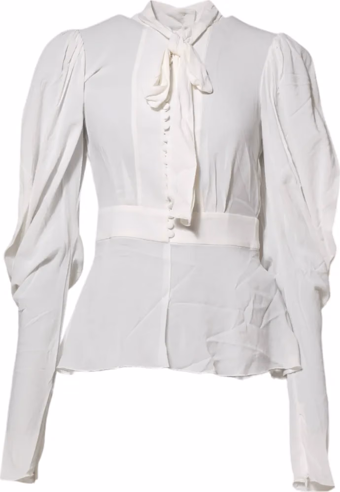 Dolce & Gabbana White Viscose Ascot Collar Long Sleeves Top