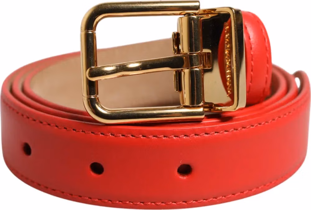 Dolce & Gabbana Red Leather Gold Metal Buckle Cintura Belt