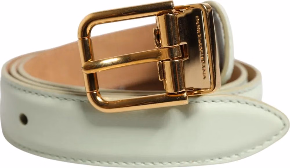 Dolce & Gabbana Light Green Leather Gold Metal Buckle Belt