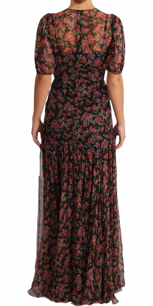 Dolce & Gabbana Black Floral Roses A-Line Shift Gown Dress