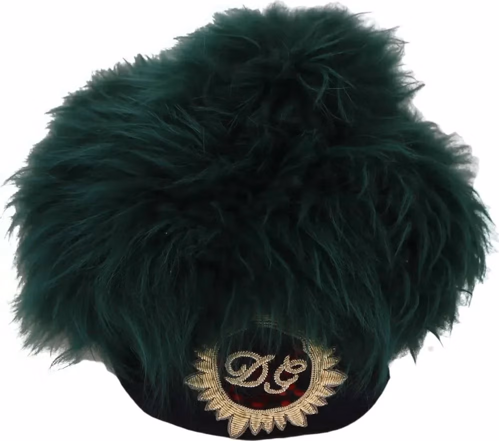 Dolce & Gabbana Green Fur DG Logo Embroidered Cloche Hat