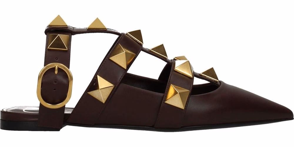 Valentino Garavani Brown Leather Flat Sandals