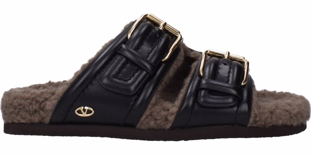 Valentino Garavani Black Leather Slippers