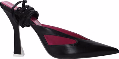 Black Leather Stiletto Heel Sandals