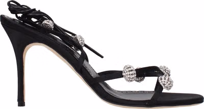 Black Satin Stiletto Heel Sandals