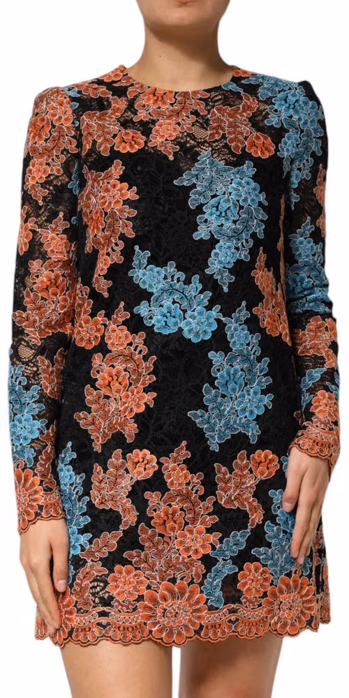 Dolce & Gabbana Multicolor Floral Embroidery Shift Mini Dress