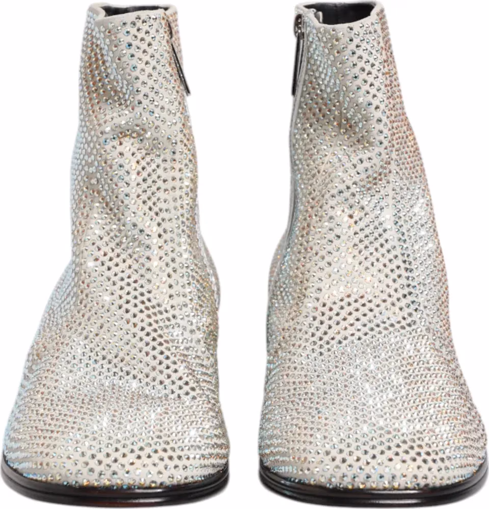 Dolce & Gabbana White Strass DG Logo Heels Ankle Boots Shoes