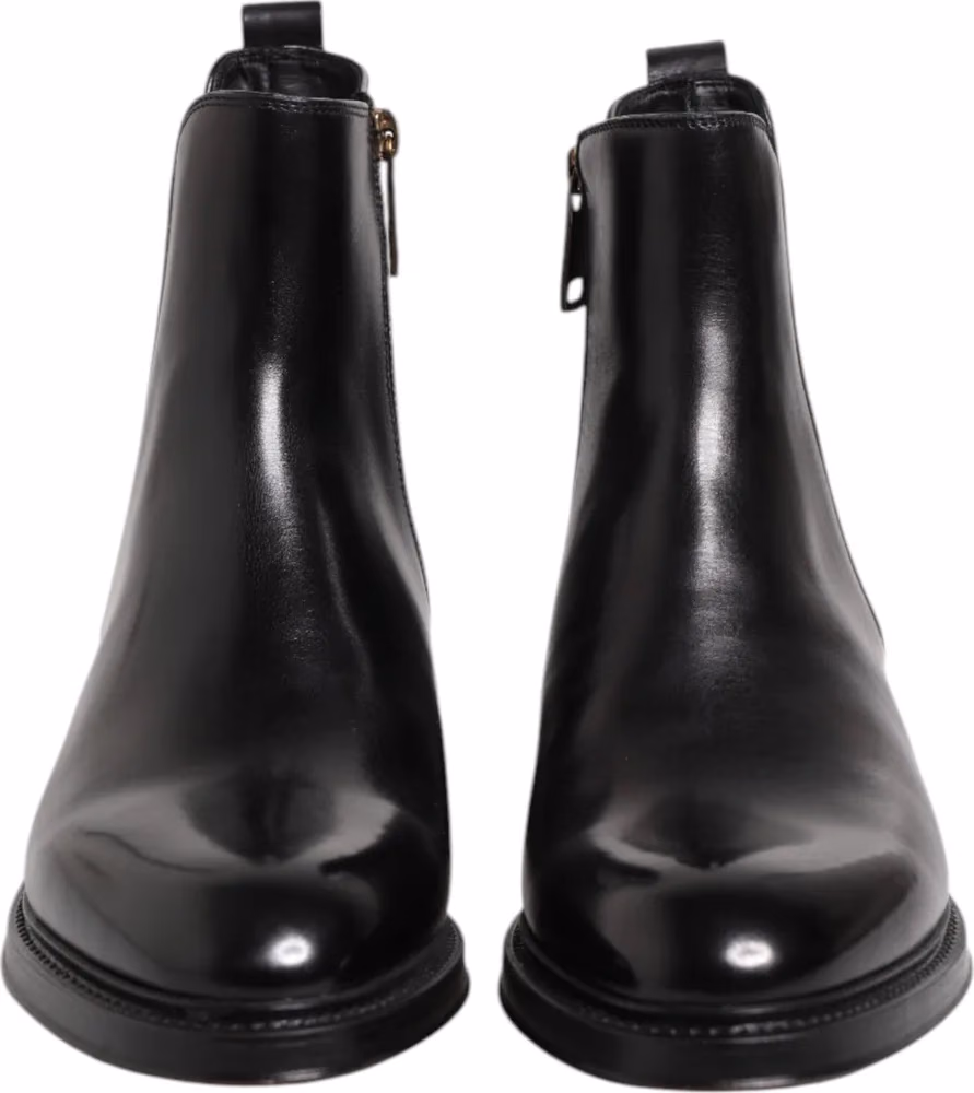 Dolce & Gabbana Black Chelsea Leather Mid Calf Boots Shoes