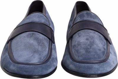 Blue Suede Leather Loafers Moccasin Shoes