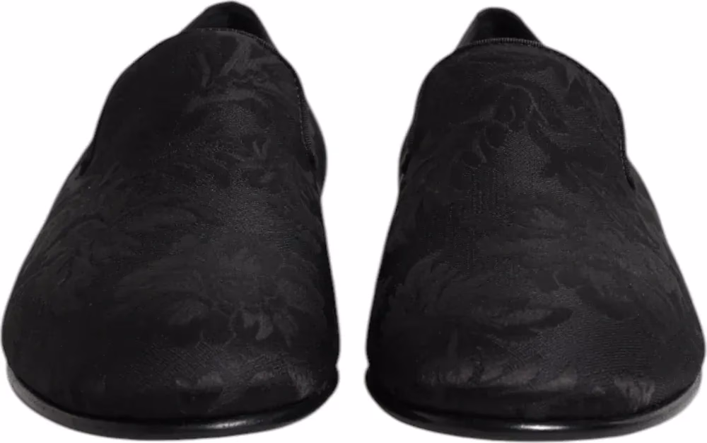 Dolce & Gabbana Black Floral Brocade Loafers Men Dress Shoes
