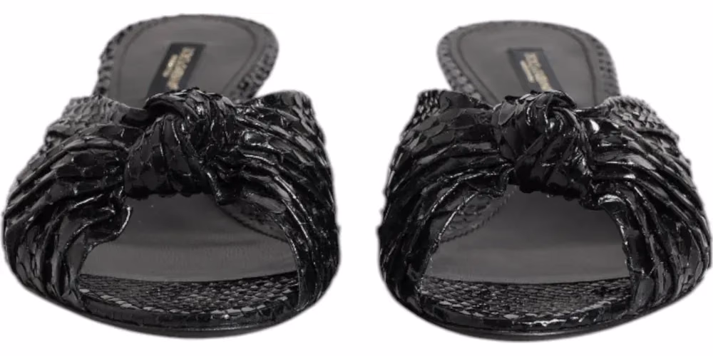 Dolce & Gabbana Black Leather Heels Slides Sandals Shoes