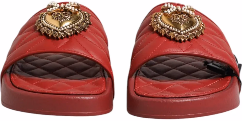 Dolce & Gabbana Red Devotion Matelassé Leather Slides Shoes