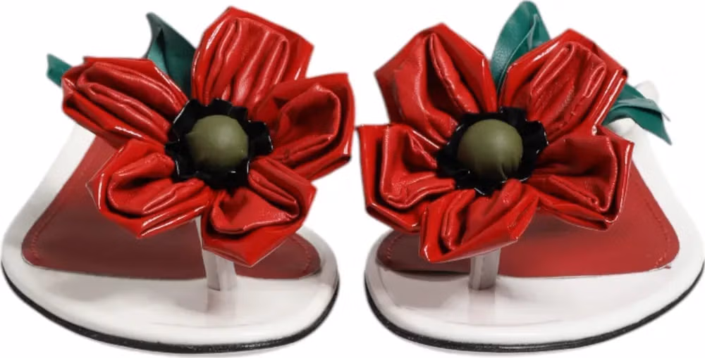 Dolce & Gabbana Red White KEIRA Flower Leather Sandals Shoes