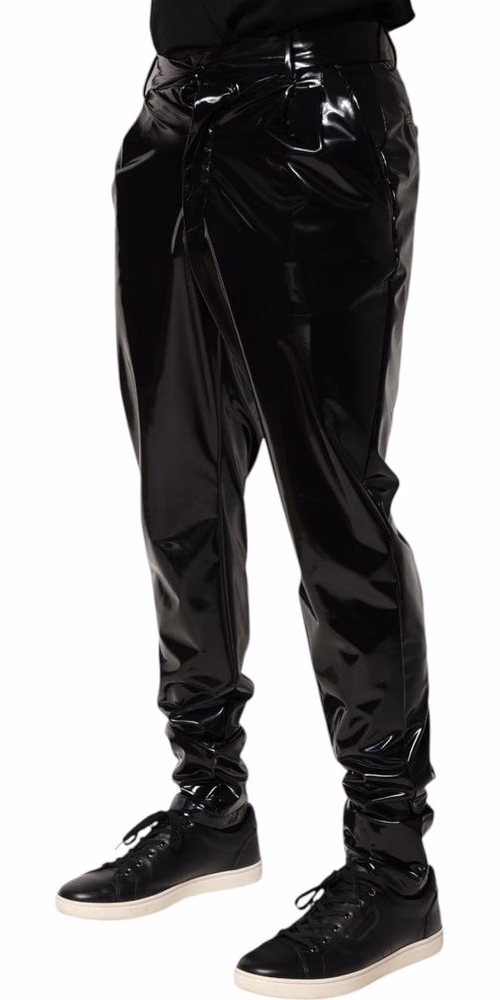 Dolce & Gabbana Black Polyester Mid Waist Men Trouser Pants