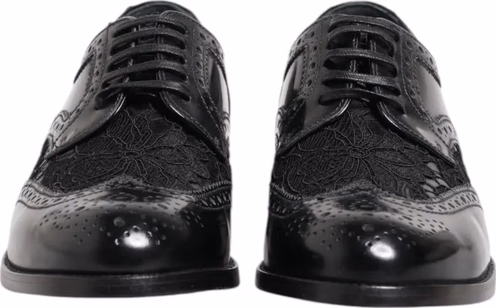 Dolce & Gabbana Black Leather Floral Lace Dress Formal  Shoes