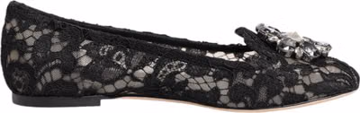 Black Taormina Lace Crystals Flats Shoes