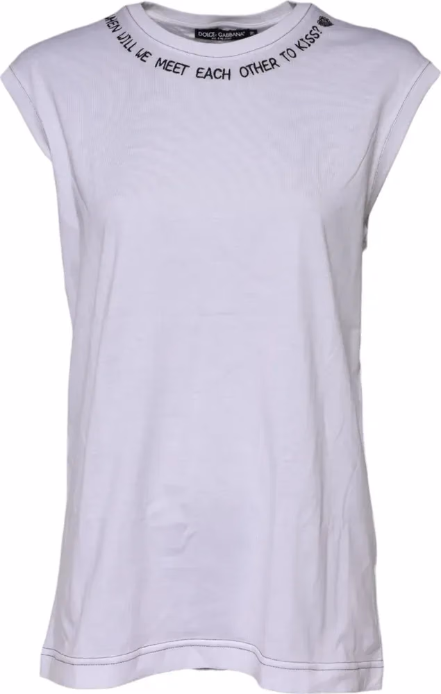 Dolce & Gabbana White Cotton Sleeveless Printed Tank T-shirt