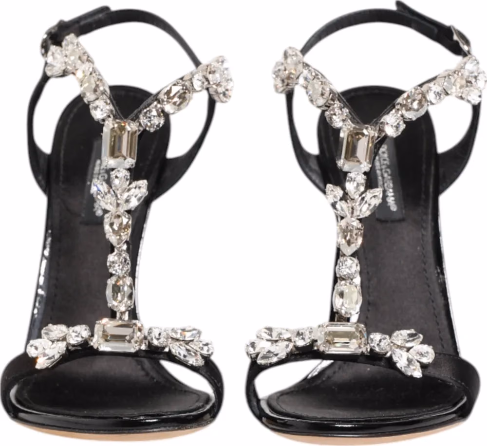 Dolce & Gabbana Black Keira Crystals Heels Sandals Shoes