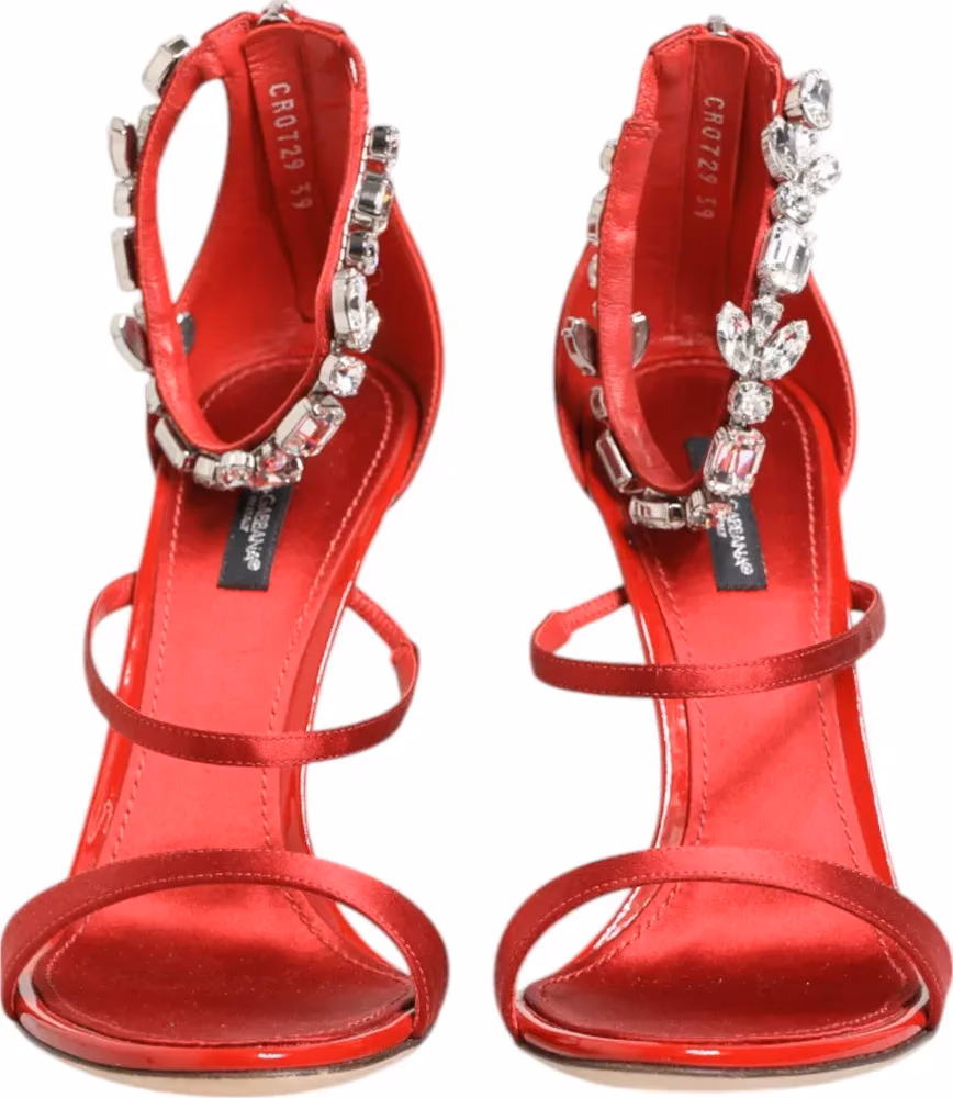 Dolce & Gabbana Red Satin Crystals Keira Sandals Heels Shoes