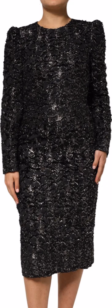 Dolce & Gabbana Black Sequin Bouclé Tweed Sheath Dress