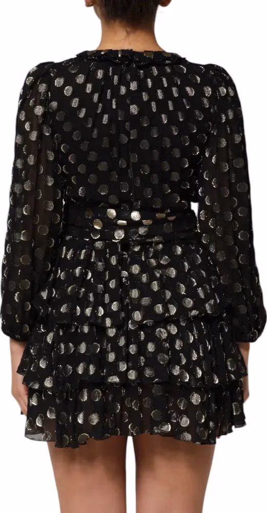 Dolce & Gabbana Dark Gray Gold Polka Dot Silk Brocade Mini Dress