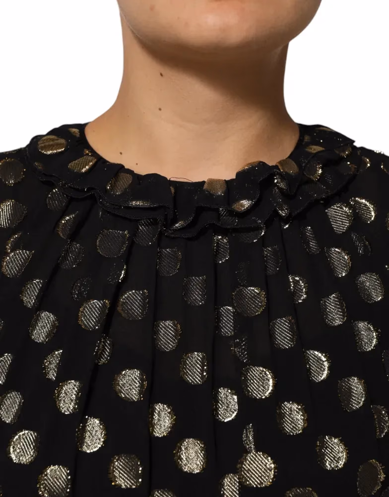 Dolce & Gabbana Dark Gray Gold Polka Dot Silk Brocade Mini Dress