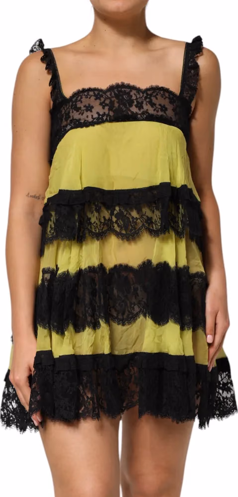 Dolce & Gabbana Yellow Black Babydoll Chemise Lingerie Dress