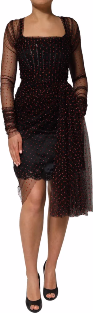 Dolce & Gabbana Black Lace Trim Long Sleeve Sheath Mini Dress