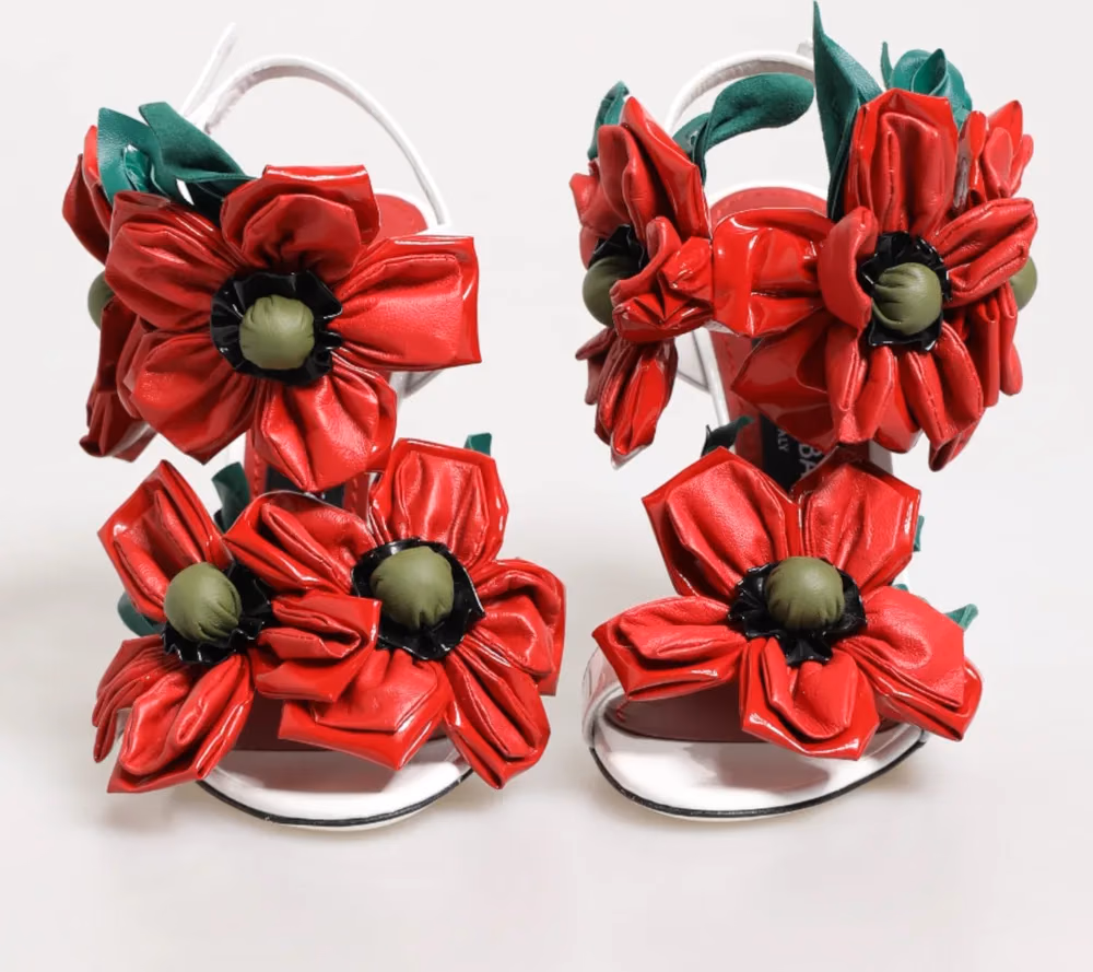 Dolce & Gabbana White Red Floral Detailing Sandals Shoes