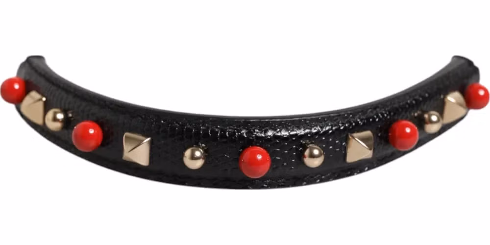 Dolce & Gabbana Black Embellished Leather Bag Handle Women Shoulder Strap