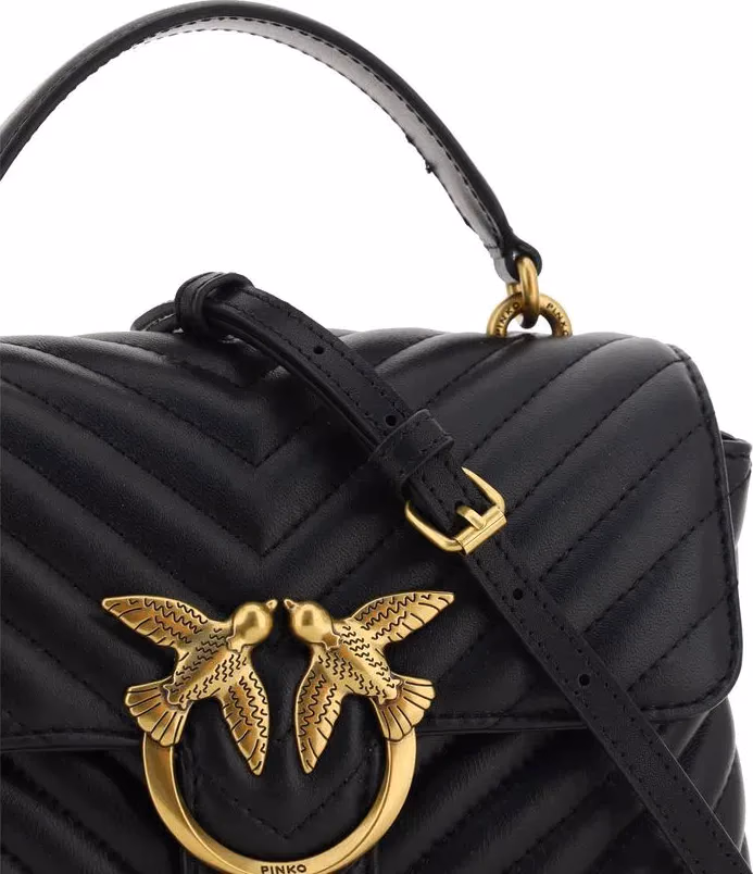 PINKO Black Calf Leather Bos Taurus Handbag