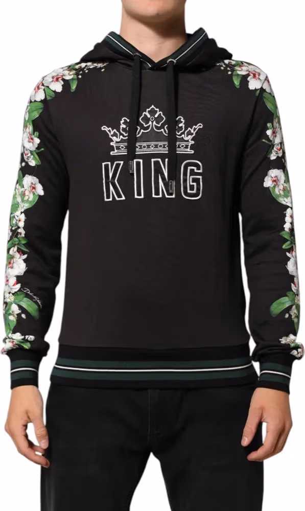 Dolce & Gabbana KING Black Orchid Floral Crown Logo Hoodie Sweater