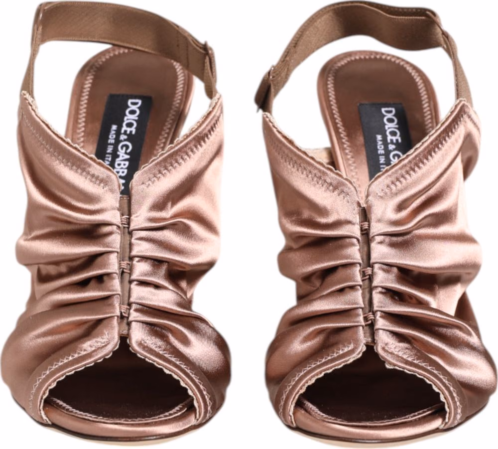 Dolce & Gabbana Bronze Satin Ruched Slingback Sandals Shoes