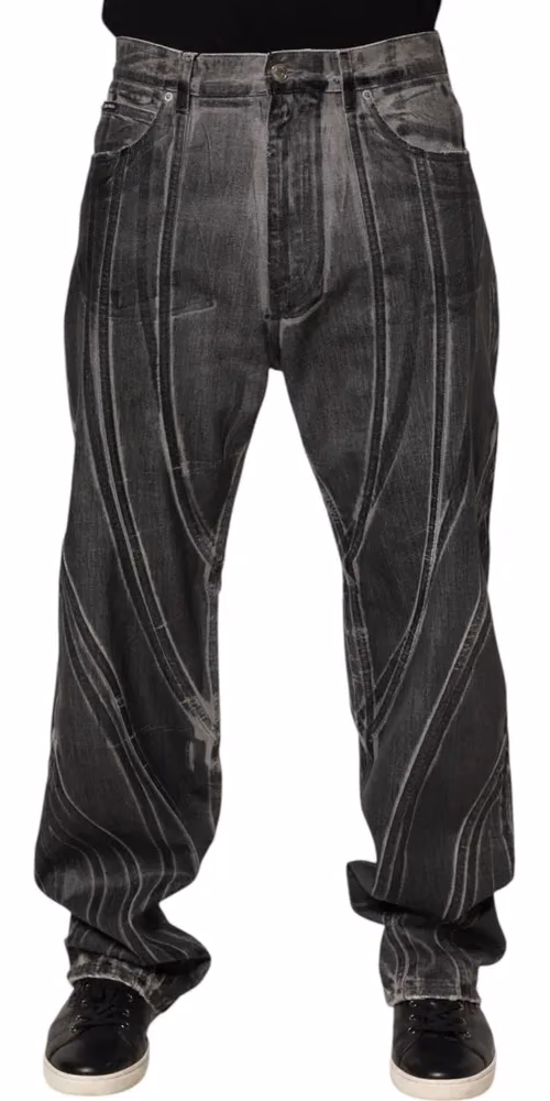 Dolce & Gabbana Black Grey Graphic Print Denim Pants Jeans