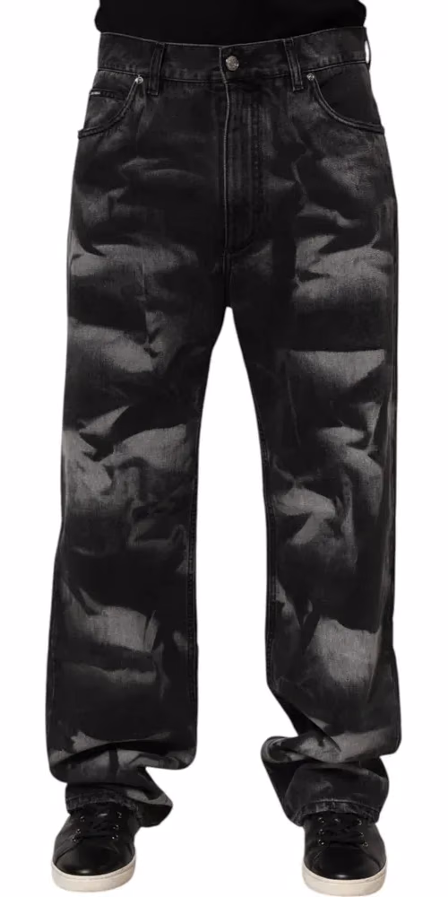Dolce & Gabbana Black Marbled Effect Straight Men Denim Jeans