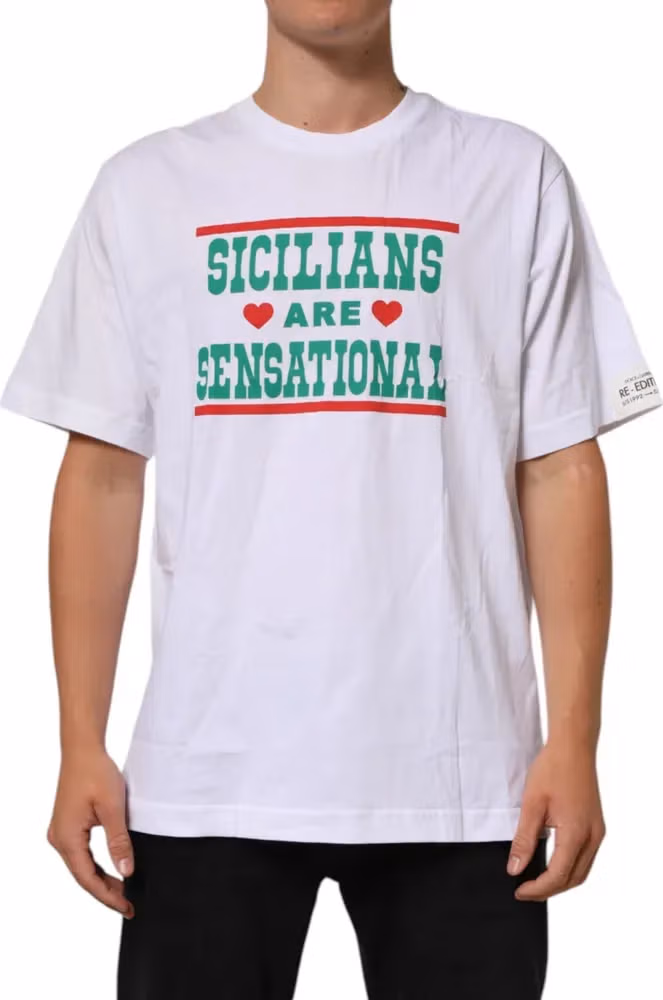 Dolce & Gabbana White Graphic Print Cotton Crew Neck T-shirt