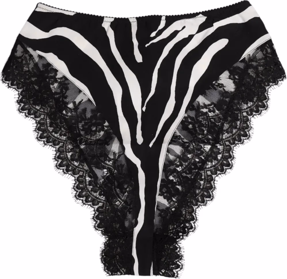 Dolce & Gabbana Black Silk Zebra Print Lace High Waist Underwear