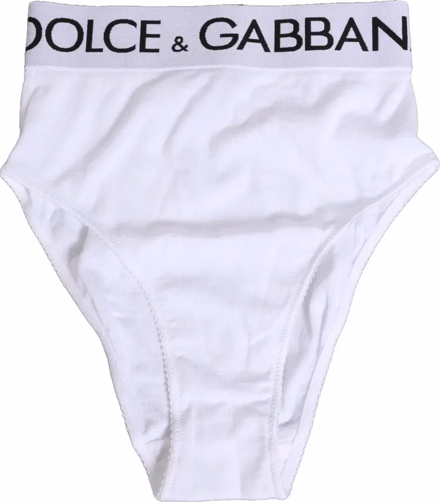 Dolce & Gabbana White Cotton Stretch High Waist Panty Underwear