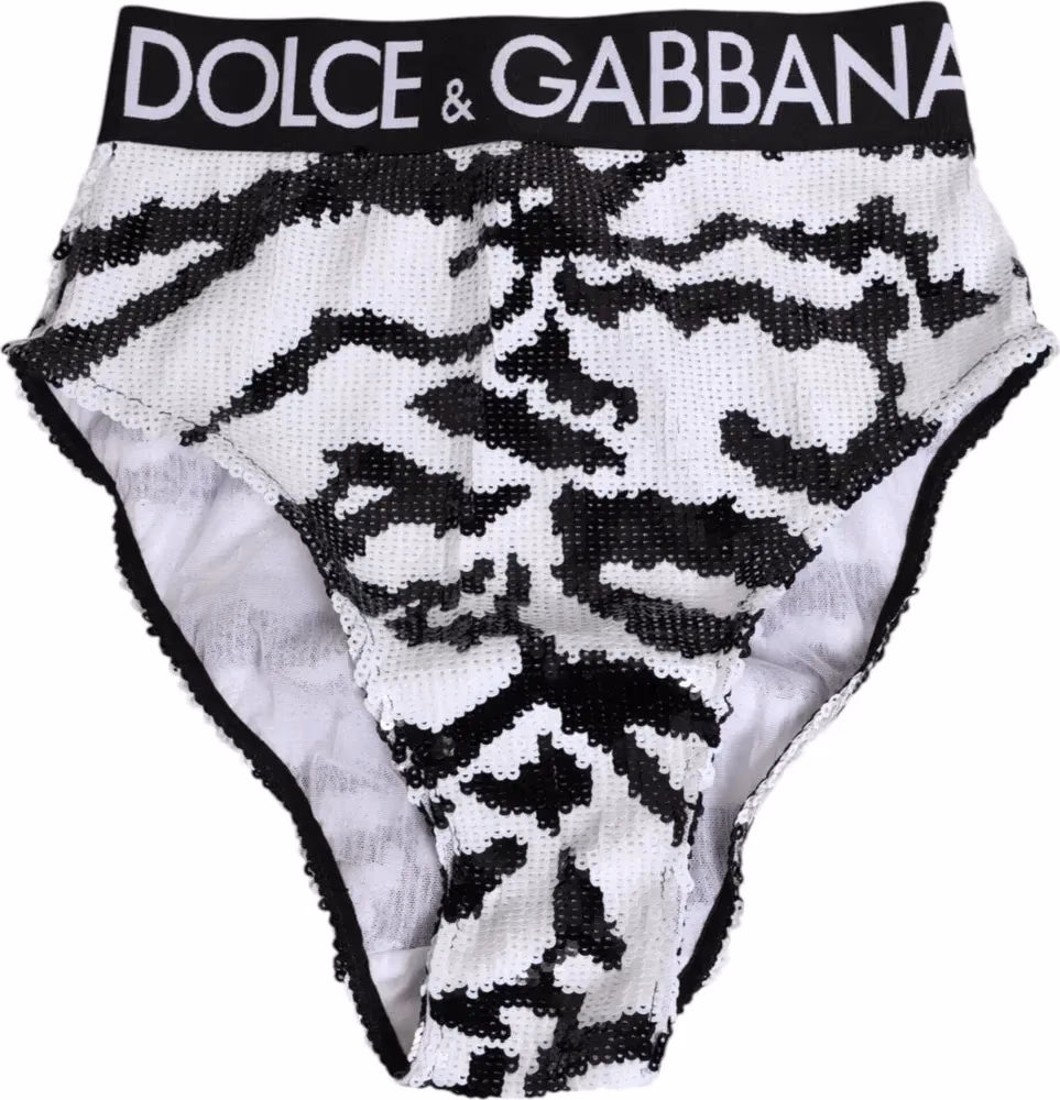 Dolce & Gabbana Black White Sequin High Waist Panty Underwear